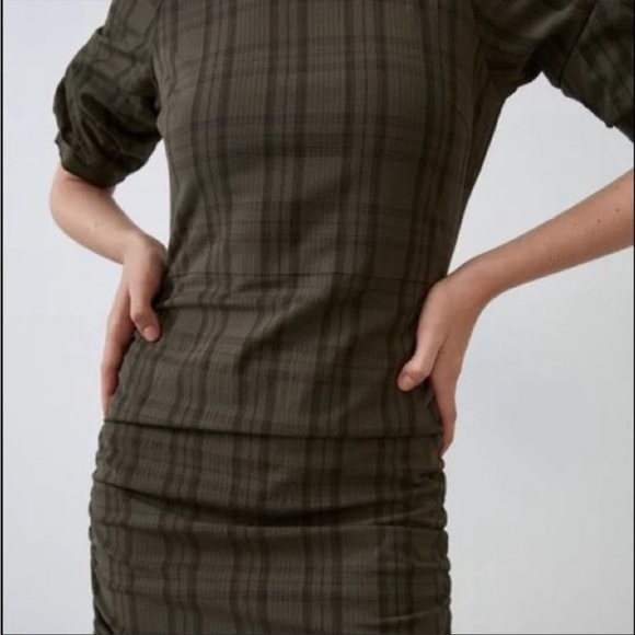 green plaid dress zara Silk dress | Sage green dress | Bridesmaids dress | Wedding guest dress |  Long-sleeve dress | Formal dress | Evening gown main image 1
